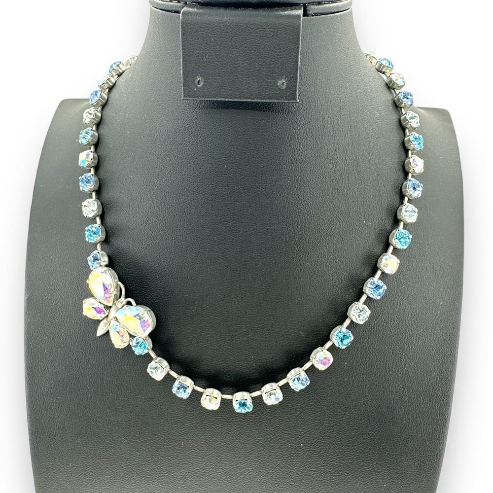 Asymmetrical Butterfly Beaded Rhinestones Choker Necklace 17-19”